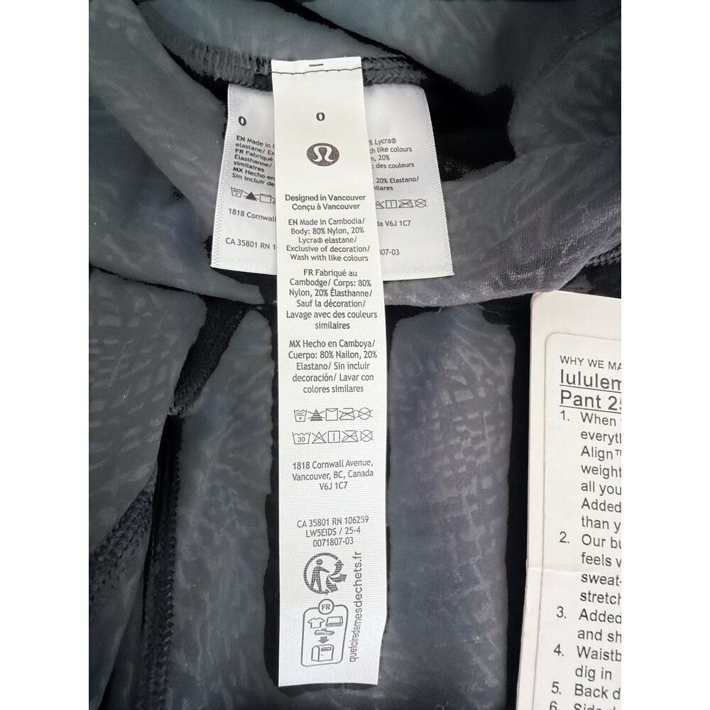 Lululemon Align™ High-Rise Pant 25” wPockets Black Jacquard Leggings Size 0 NWT - Picture 3 of 4